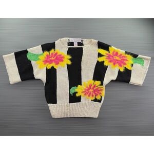 Sheila‎ Raymond Wool Angora Sweater Women Med Vintage Floral Cottage Daisy Boxy